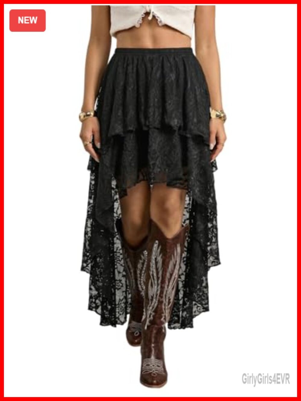 Women's Lace Ruffle Asymmetrical High Low Maxi Skirt Summer Rave Outfit